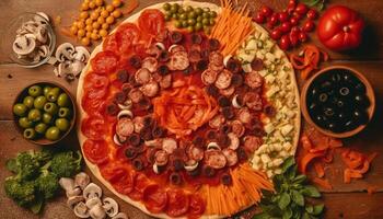 fresco gourmet refeição com saudável vegetais, carne, e italiano ciabatta gerado de ai foto
