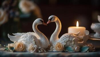 cisne amor uma romântico Casamento celebração com elegante decoração gerado de ai foto