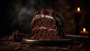 decadente caseiro Sombrio chocolate Brownie com rico chocolate gelo gerado de ai foto