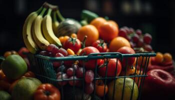 abundante cesta do fresco, orgânico frutas e legumes para saudável comendo gerado de ai foto