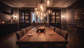 luxo moderno casa interior Projeto com elegante madeira pavimentos decoração gerado de ai foto
