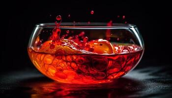 vermelho vinho vidro reflete celebração dentro luxo adega às noite gerado de ai foto