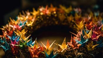 vibrante cores iluminar tradicional festival, Diversão festa com brilhando decorações gerado de ai foto