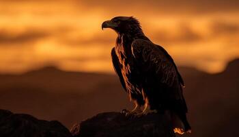 majestoso pássaro do presa empoleirar-se às crepúsculo, liberdade dentro natureza gerado de ai foto