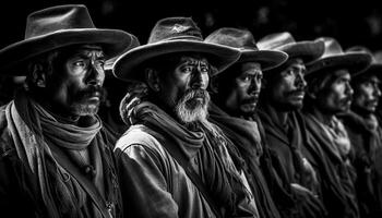 velho formado homens dentro tradicional roupas, olhando às Câmera com individualidade gerado de ai foto