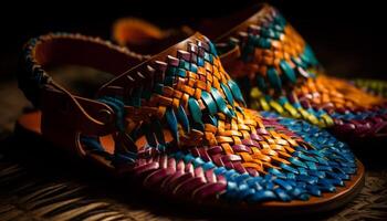 multi colori couro Esportes sapato pilha, uma elegante verão coleção gerado de ai foto