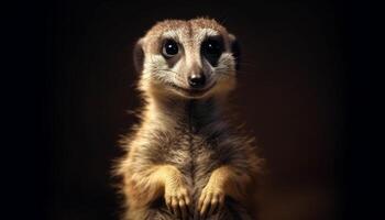 pequeno meerkat em pé , encarando às Câmera com atenção gerado de ai foto