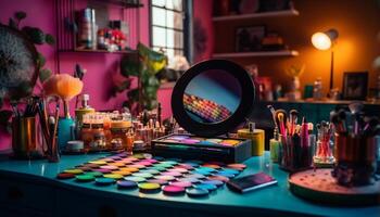 artista mesa monitores vibrante coleção do colorida pintura equipamento gerado de ai foto
