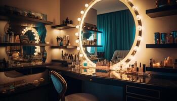 luxo moderno apartamento cozinha com elegante madeira decoração e iluminação gerado de ai foto