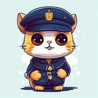 fofa gatinho polícia desenho animado ilustração em uma branco fundo. colorida gatinhos vestindo polícia ternos conjunto Projeto. fofa gatinho soldado e polícia Projeto. colorida polícia gatinho desenho animado. ai gerado. foto