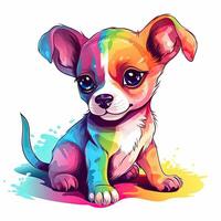 colorida cachorro coloração página pacote. fofa e colorida cachorro definir, sentado em uma branco fundo. pequeno cachorro ilustração coleção com uma cor respingo e colorida pelagem. generativo ai. foto