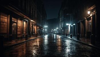 cidade vida iluminado de rua luzes, desaparecimento ponto dentro fundo gerado de ai foto