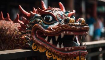 multi colori Dragão escultura simboliza espiritualidade dentro chinês indígena cultura gerado de ai foto
