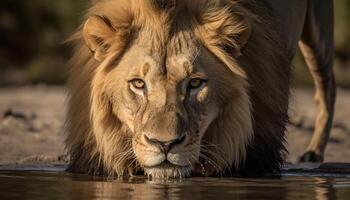 majestoso leoa em repouso dentro a região selvagem, encarando às a Câmera gerado de ai foto