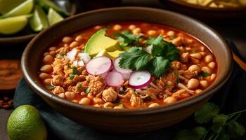 fresco vegetariano sopa com coentro e Lima, uma saudável refeição gerado de ai foto