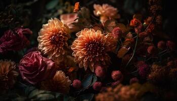 vibrante ramalhete do multi colori flores dentro uma de madeira vaso gerado de ai foto