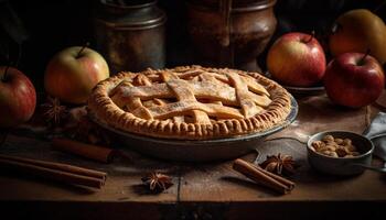 caseiro maçã torta, uma doce indulgência cozido com outono especiaria gerado de ai foto