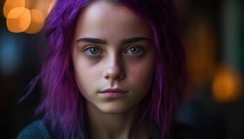 lindo jovem mulher com Castanho cabelo sorridente às a Câmera gerado de ai foto