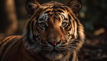 Bengala tigre olhando fixamente, majestoso beleza dentro natureza animais selvagens reserva gerado de ai foto