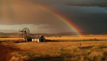 vento turbinas arreios natureza poder, iluminador a rural panorama às crepúsculo gerado de ai foto