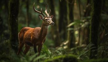 tranquilo corça olhando às Câmera dentro verde região selvagem Prado gerado de ai foto