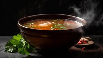 caseiro caldo ensopado com carne de porco, carne bovina, e fresco legumes gerado de ai foto