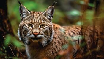 majestoso grande gato olhando fixamente, ameaçadas de extinção espécies dentro animais selvagens reserva gerado de ai foto