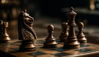 xadrez borda campo de batalha liderança, trabalho em equipe, e estratégico sucesso gerado de ai foto
