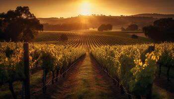 idílico Vinhedo dentro Napa vale, colheita fruta dentro linhas gerado de ai foto