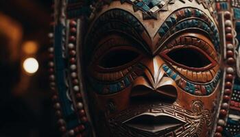 indígena mascarar decoração antigo arte, ornamentado padrão, multi colori disfarce gerado de ai foto