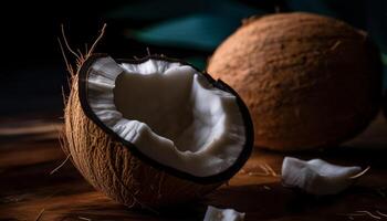 exótico coco fatiar, uma doce e saudável gourmet refresco gerado de ai foto
