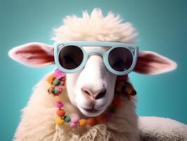 elegante ovelha com Óculos. ai gerado foto