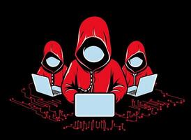 três hackers sem face. conceito do vermelho chapéu, hacker grupo, organização ou Associação. , ai gerado foto