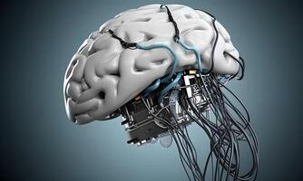 robótico cérebro com detalhado circuitos. conceito do artificial inteligência, cérebro poder ou energia. ai gerado foto