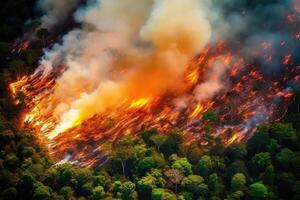 aéreo Visão incêndios dentro bosques, esboço, projeto e quente clima. ai gerado foto