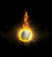 beisebol bola, em fogo em Preto fundo foto