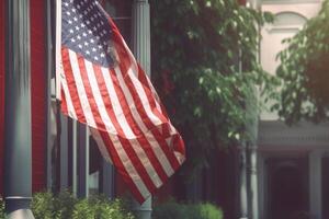 EUA bandeira em canto do vivo casa. símbolo do patriotismo. generativo ai foto
