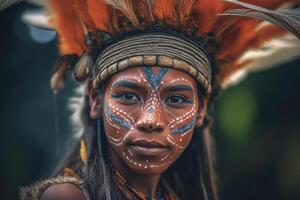 retrato do indígena tribo cara. nativo americano pessoas. generativo ai foto