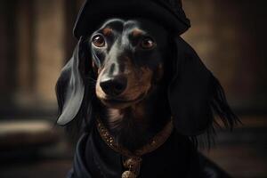 gótico estilo fofa dachshund cachorro retrato olhando às você ilustração generativo ai foto