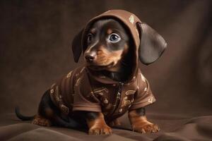 vestido fofa dachshund cachorro retrato olhando às você ilustração generativo ai foto