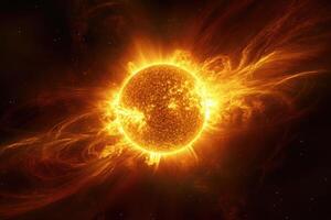 superfície do Sol com destaques, solar radiação. generativo ai foto