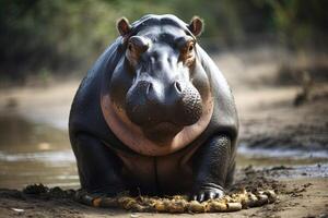 rei do narcos hipopótamo dentro branco pó lagoa patrão colombiano concessionários fundo ilustração generativo ai foto