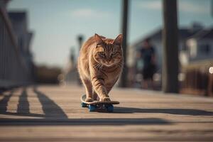 gato skate em calçadão ilustração generativo ai foto