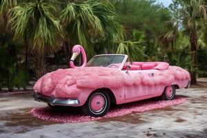 Rosa flamingo luxo futurista conversível esporte carro ilustração generativo ai foto