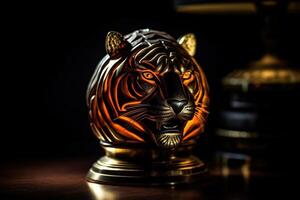 tigre animal arte deco luminária isolado em Preto bacground ilustração generativo ai foto