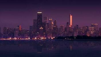Horizonte Chicago visão noturna foto