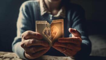 1 pessoa segurando livro, lendo para relaxamento e Aprendendo gerado de ai foto