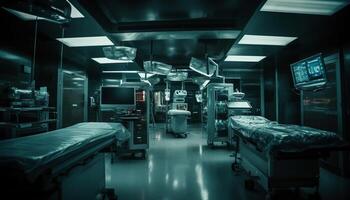 moderno hospital enfermaria com avançado médico equipamento e tecnologia gerado de ai foto
