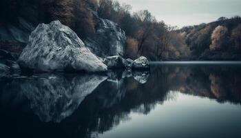 idílico inverno panorama majestoso montanha alcance refletido dentro tranquilo lagoa gerado de ai foto