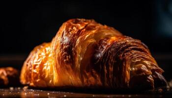 cozido croissant com crocantes sopro pastelaria e grelhado frango carne gerado de ai foto